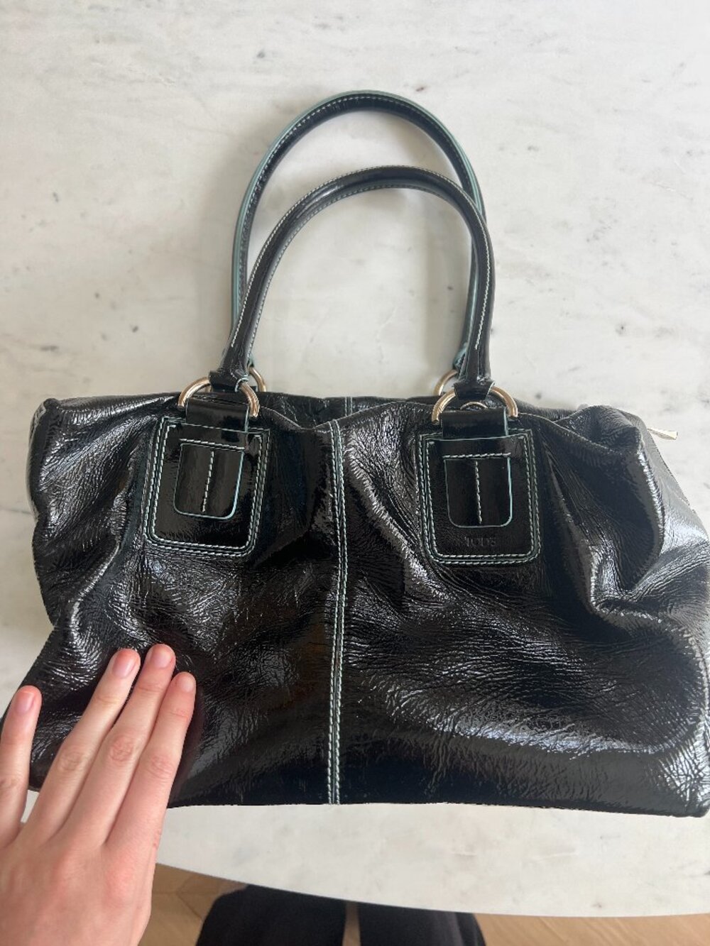 Vintage Tod's Black Patent Leather Satchel w/ Detachable Shoulder Straps